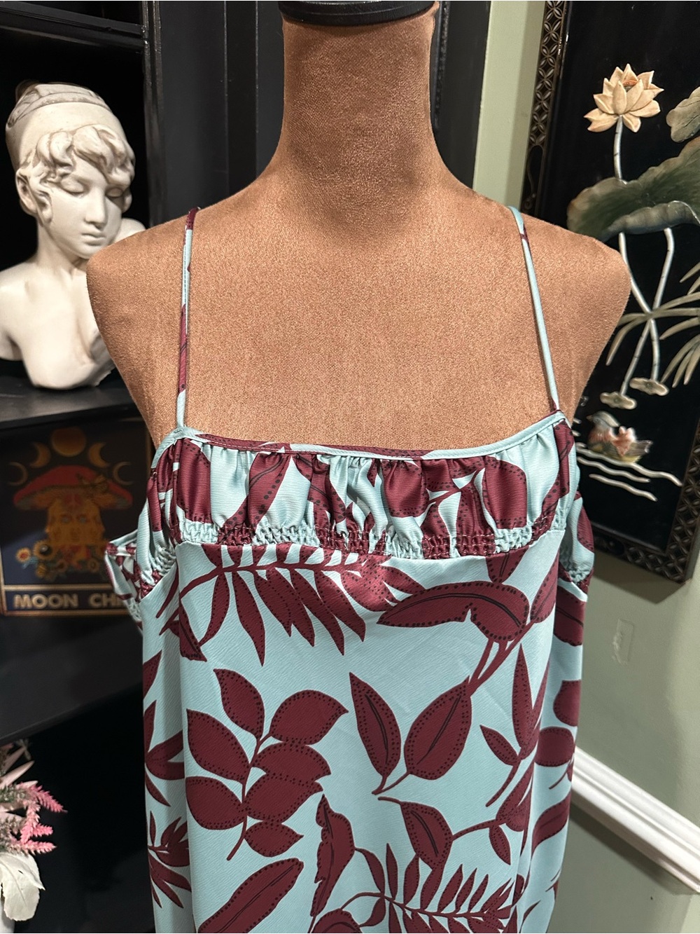 Anthropologie Square‑Neck Slip Dress – Mint Botanical Print – Size 1XL - Picture 3 of 14